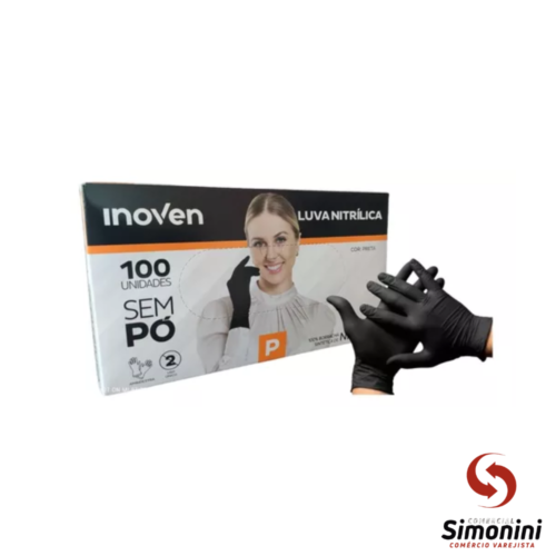LUVA PRETA (P) NITRÍLICA SEM PÓ INOVEN- 100UN