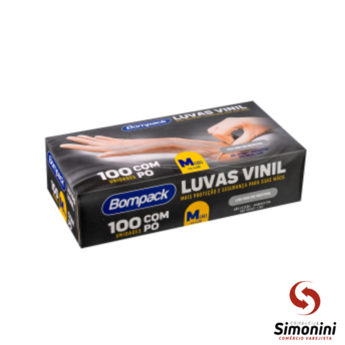 LUVA VINIL (M) SEM PÓ BOMPACK- 100UN
