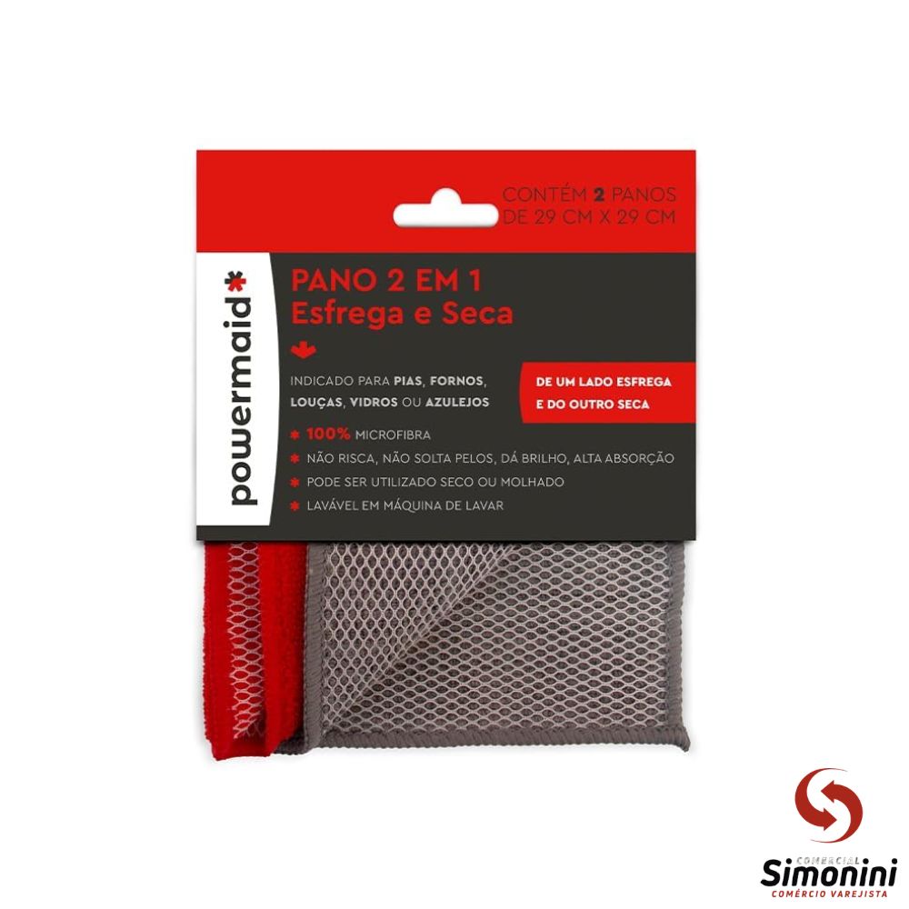 PANO ESFREGA E SECA MICROFIBRA 29X29 POWERMAID- 2UN